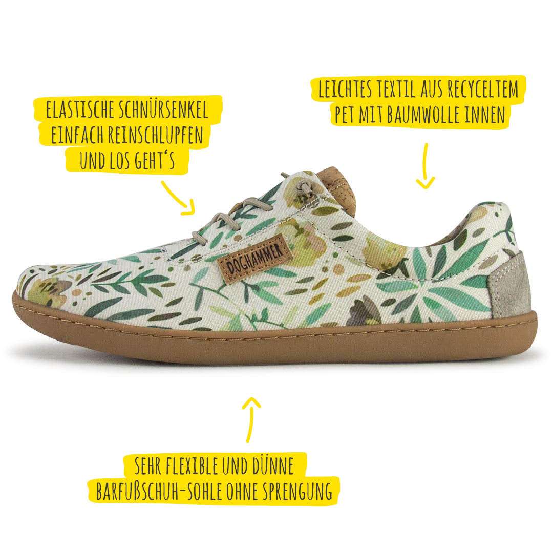 Terrar Textile vegan Olive-Flower - Barfußschuh