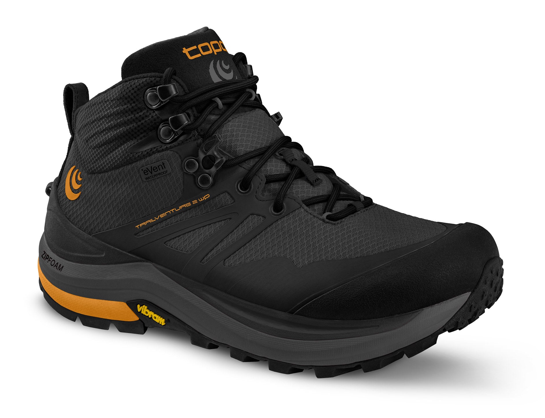 Topo Athletic Trailventure 2 WP Charcoal / Orange –  Herren Wanderschuh - Wasserdichter Komfort für jedes Abenteuer